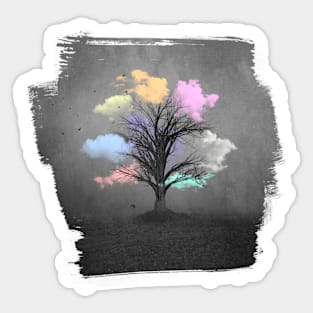 Pastel Clouds on Bare Tree Fantasy Sticker